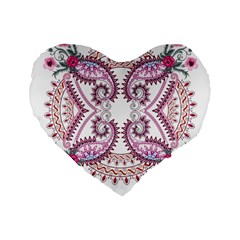 Pink Flower Cartoon Standard 16  Premium Flano Heart Shape Cushions