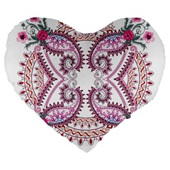 Pink Flower Cartoon Large 19  Premium Flano Heart Shape Cushions