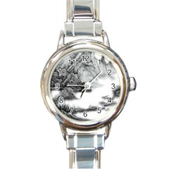 Ink-wash-painting-mountain-rolling-mountains Round Italian Charm Watch by Jancukart