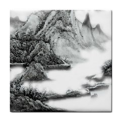 Ink-wash-painting-mountain-rolling-mountains Tile Coaster by Jancukart