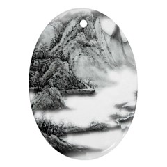 Ink-wash-painting-mountain-rolling-mountains Ornament (oval) by Jancukart