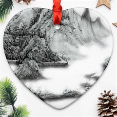 Ink-wash-painting-mountain-rolling-mountains Ornament (heart)