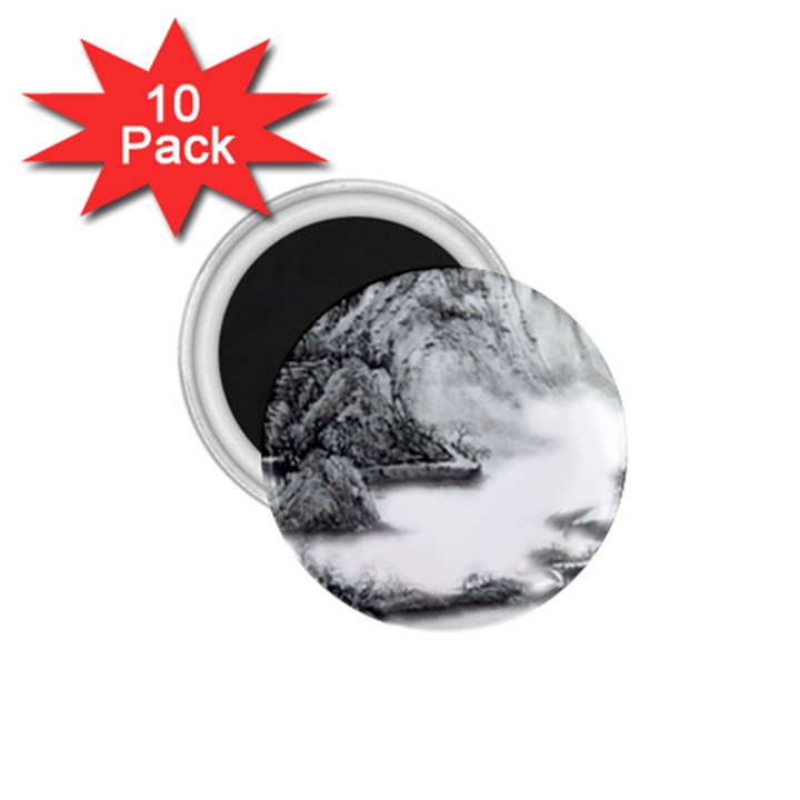 Ink-wash-painting-mountain-rolling-mountains 1.75  Magnets (10 pack) 