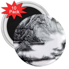 Ink-wash-painting-mountain-rolling-mountains 3  Magnets (10 Pack)  by Jancukart