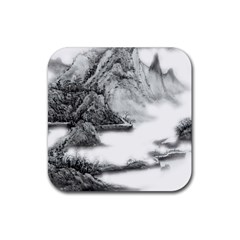 Ink-wash-painting-mountain-rolling-mountains Rubber Coaster (square) by Jancukart