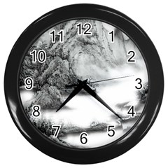 Ink-wash-painting-mountain-rolling-mountains Wall Clock (black)