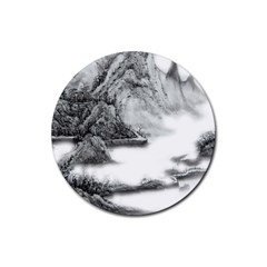 Ink-wash-painting-mountain-rolling-mountains Rubber Coaster (round) by Jancukart