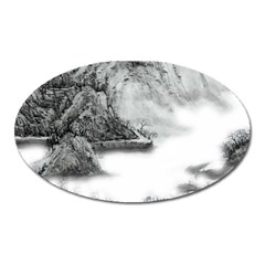 Ink-wash-painting-mountain-rolling-mountains Oval Magnet by Jancukart