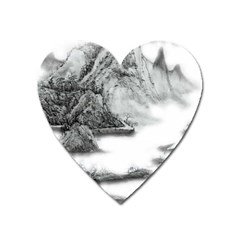 Ink-wash-painting-mountain-rolling-mountains Heart Magnet