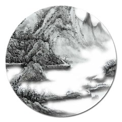 Ink-wash-painting-mountain-rolling-mountains Magnet 5  (round) by Jancukart