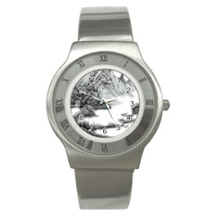 Ink-wash-painting-mountain-rolling-mountains Stainless Steel Watch by Jancukart