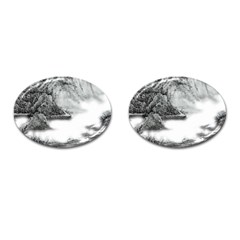 Ink-wash-painting-mountain-rolling-mountains Cufflinks (oval) by Jancukart