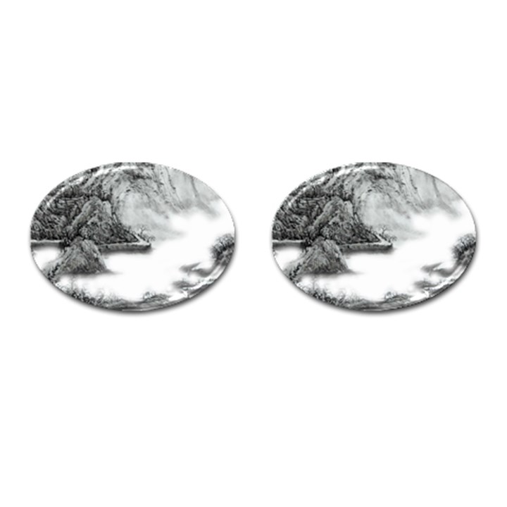 Ink-wash-painting-mountain-rolling-mountains Cufflinks (Oval)