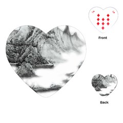 Ink-wash-painting-mountain-rolling-mountains Playing Cards Single Design (heart) by Jancukart