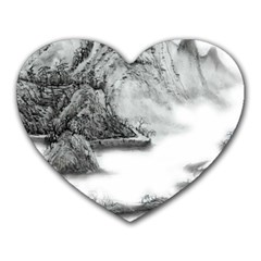 Ink-wash-painting-mountain-rolling-mountains Heart Mousepads by Jancukart