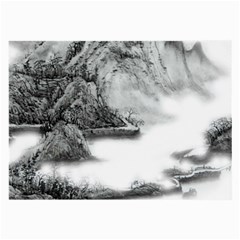 Ink-wash-painting-mountain-rolling-mountains Large Glasses Cloth (2 Sides) by Jancukart