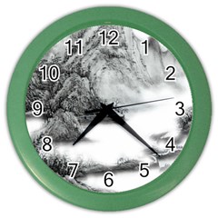 Ink-wash-painting-mountain-rolling-mountains Color Wall Clock by Jancukart