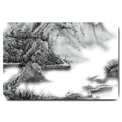 Ink-wash-painting-mountain-rolling-mountains Large Doormat  by Jancukart