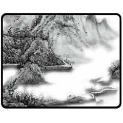 Ink-wash-painting-mountain-rolling-mountains Fleece Blanket (medium) 