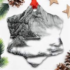 Ink-wash-painting-mountain-rolling-mountains Ornament (snowflake)