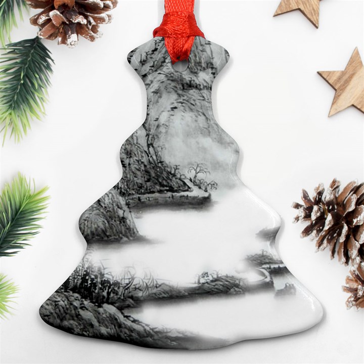 Ink-wash-painting-mountain-rolling-mountains Ornament (Christmas Tree) 