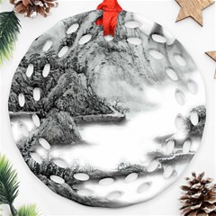 Ink-wash-painting-mountain-rolling-mountains Round Filigree Ornament (two Sides)