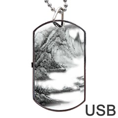 Ink-wash-painting-mountain-rolling-mountains Dog Tag Usb Flash (one Side)