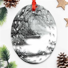 Ink-wash-painting-mountain-rolling-mountains Oval Filigree Ornament (two Sides) by Jancukart