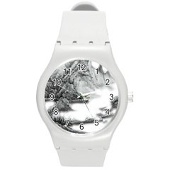 Ink-wash-painting-mountain-rolling-mountains Round Plastic Sport Watch (m) by Jancukart