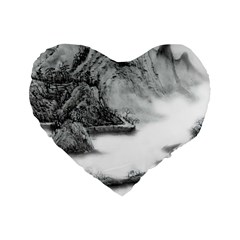 Ink-wash-painting-mountain-rolling-mountains Standard 16  Premium Heart Shape Cushions by Jancukart