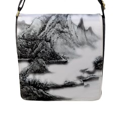 Ink-wash-painting-mountain-rolling-mountains Flap Closure Messenger Bag (l)