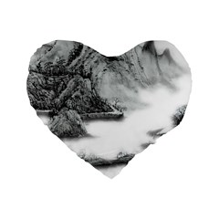 Ink-wash-painting-mountain-rolling-mountains Standard 16  Premium Flano Heart Shape Cushions