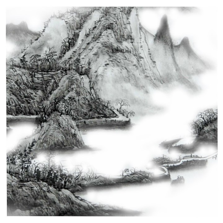 Ink-wash-painting-mountain-rolling-mountains Wooden Puzzle Square