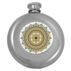 Motif-circle-vintage-circular-pattern Round Hip Flask (5 Oz) by Jancukart