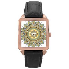 Motif-circle-vintage-circular-pattern Rose Gold Leather Watch 