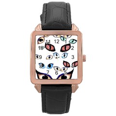 Glasses Rose Gold Leather Watch 