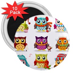 Cartoon-cute-owl-vector 3  Magnets (10 Pack) 