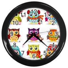 Cartoon-cute-owl-vector Wall Clock (black)