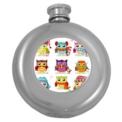 Cartoon-cute-owl-vector Round Hip Flask (5 Oz)