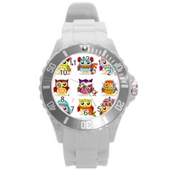 Cartoon-cute-owl-vector Round Plastic Sport Watch (l)