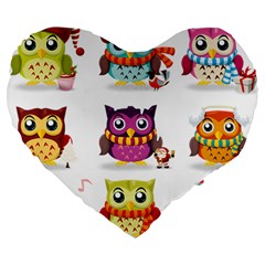 Cartoon-cute-owl-vector Large 19  Premium Heart Shape Cushions