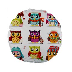 Cartoon-cute-owl-vector Standard 15  Premium Flano Round Cushions by Jancukart