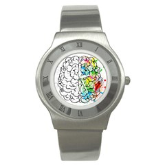 Brain-mind-psychology-idea-drawing Stainless Steel Watch by Jancukart