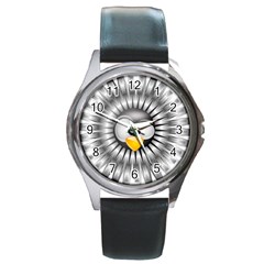 Owl-fluff-prance-animal-surprised Round Metal Watch