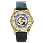 Owl-fluff-prance-animal-surprised Round Gold Metal Watch Front