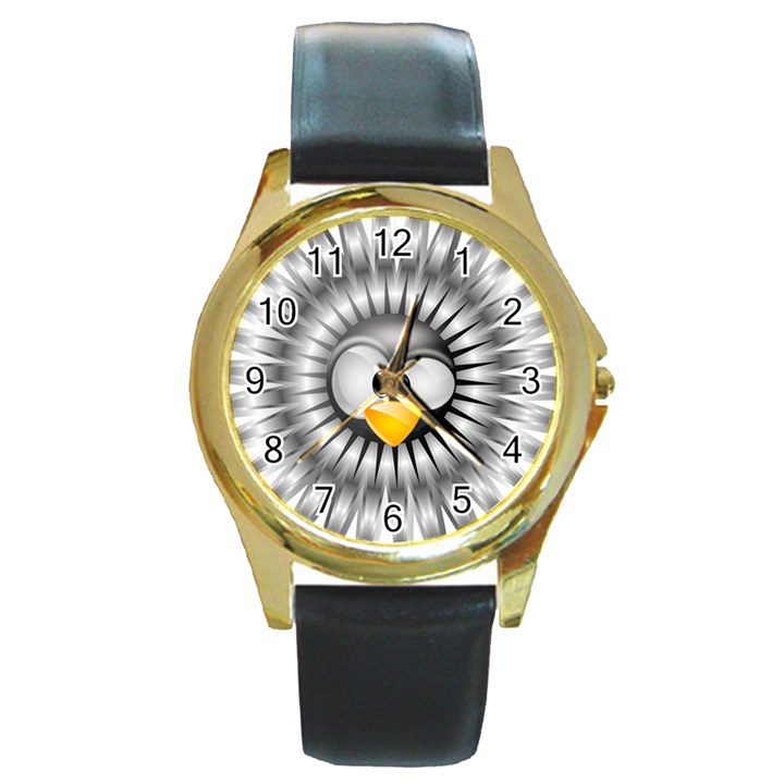 Owl-fluff-prance-animal-surprised Round Gold Metal Watch