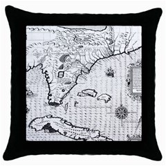 Florida-map-antique-line-art Throw Pillow Case (black) by Jancukart