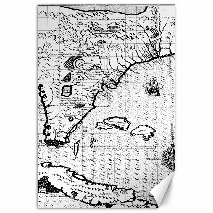 Florida-map-antique-line-art Canvas 20  x 30 