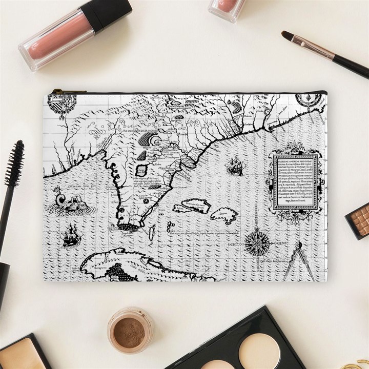 Florida-map-antique-line-art Cosmetic Bag (Large)