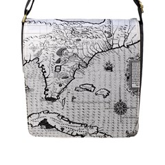 Florida-map-antique-line-art Flap Closure Messenger Bag (l)